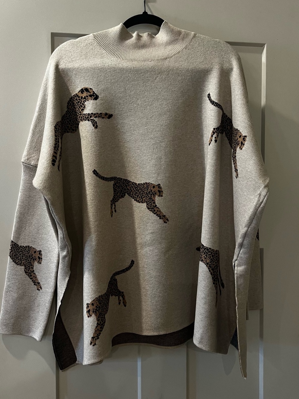 entro Beige Leopard-Print Turtleneck Sweater